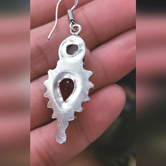 Moonstone & Ruby Gemstone Boho Earrings - Picture 3 of 3